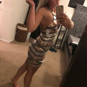 High Neck Blush Sequence Dress